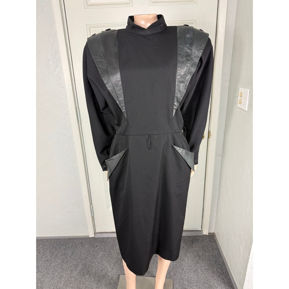 Vintage 90s Georgenti Dress 10 Wool Leather Gothic Dracula Pockets Dolman SS10